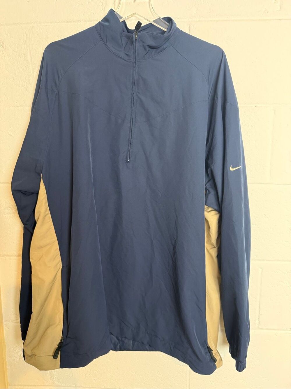 Nike Golf Men’s XXL Navy Blue Khaki 1/4 Zip Windbreaker Pullover Jacket Y2K Golf